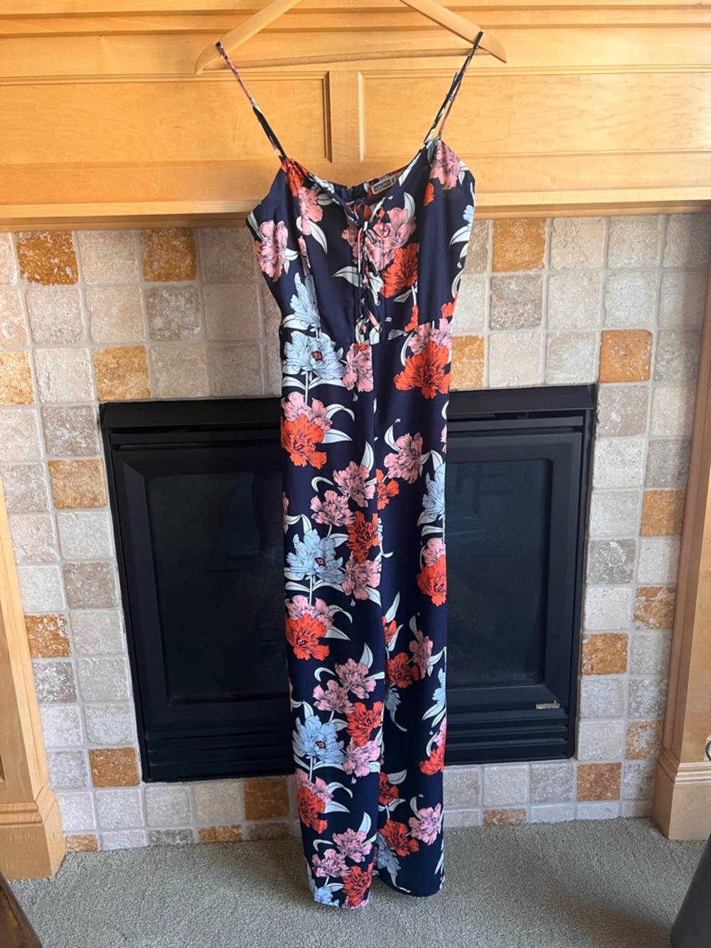 Gypsies & Moondust Navy Floral Spaghetti-Strap Wide Leg Jumpsuit